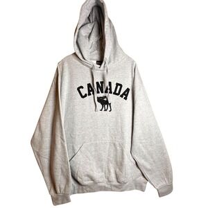 NWOT River Wear Canada Appliquéd Hoodie Mens Gray Pullover Sweatshirt Sz XL Cozy